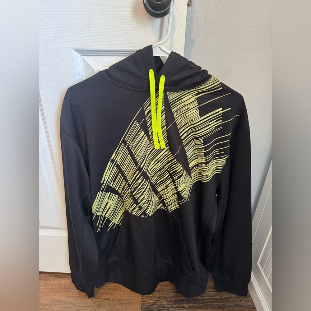 Nike Black and Neon Yellow Men's Hoodie